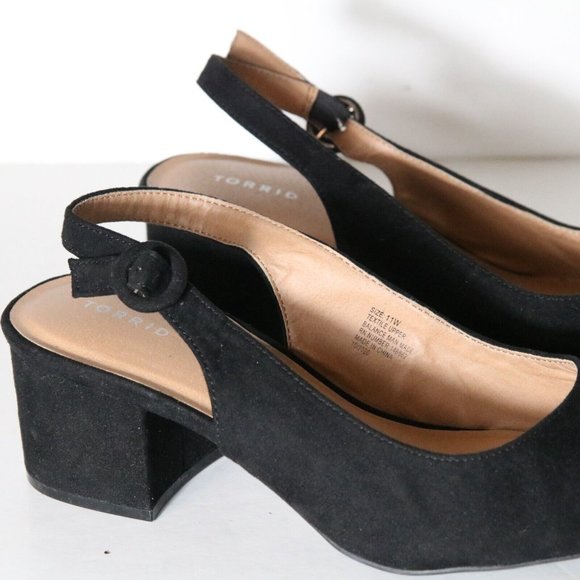 Torrid Womens Pointe Toe Slingback Pump Size 11 W Wide Black Block Heel Shoes - Picture 2 of 7